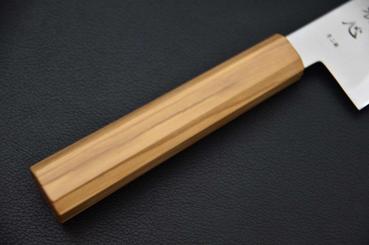 Hatsukokoro gyuto 210 mm — virole et jonction lame-manche, couteau japonais