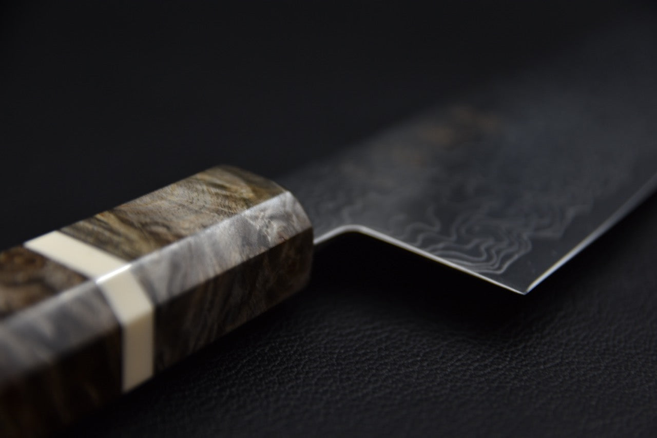 Hatsukokoro kiritsuke 210 mm — jonction talon de lame et manche wa, détail bague