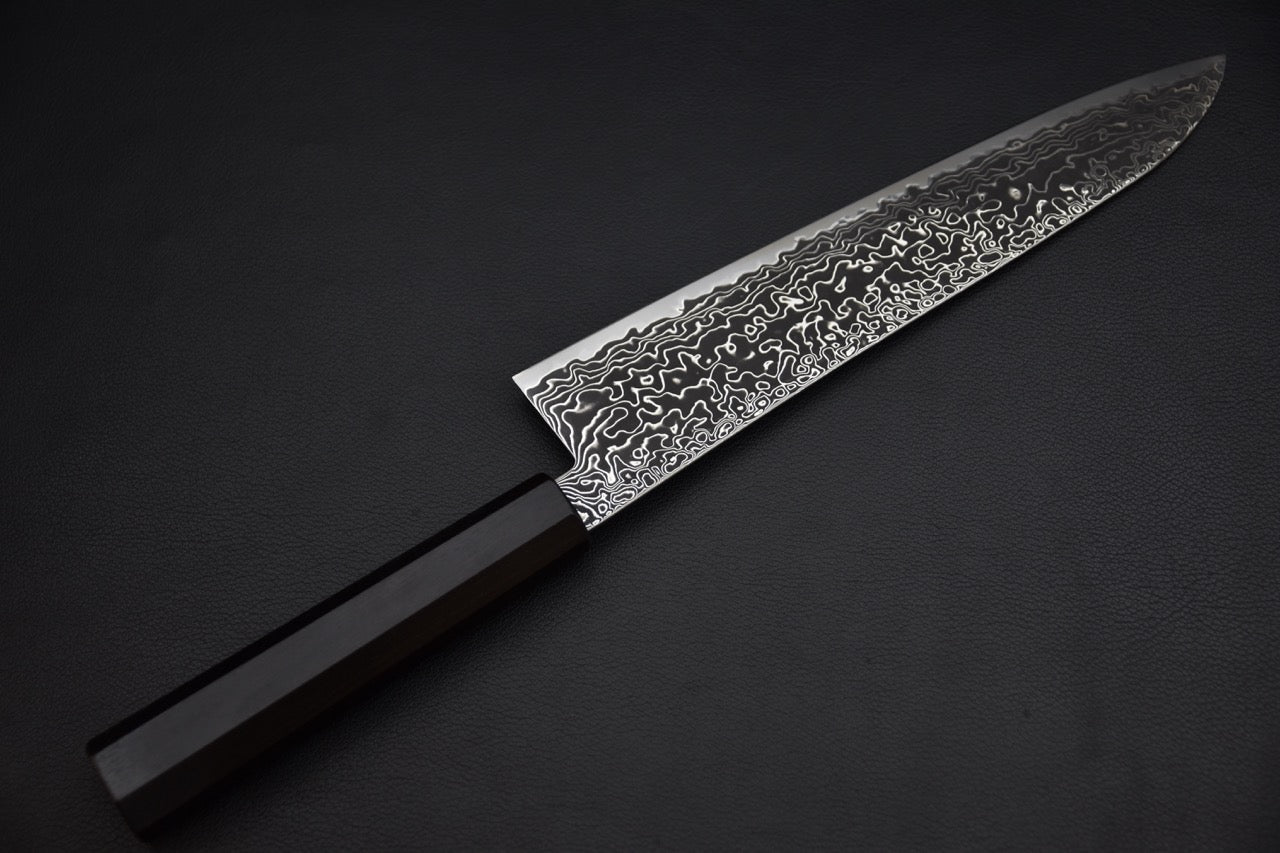 Couteau japonais gyuto 240 mm, détail du manche en ébène