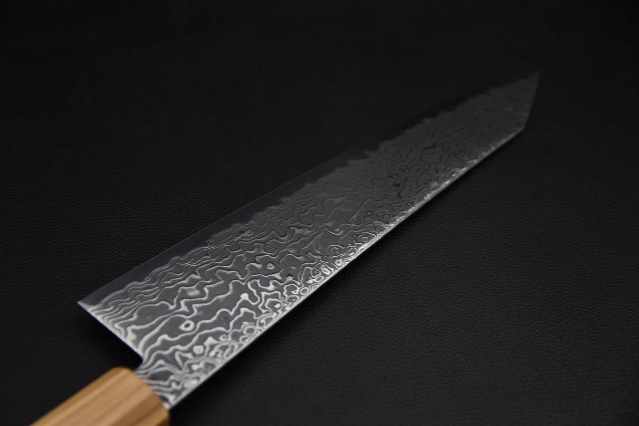Couteau japonais kiritsuke 240 mm, talon de la lame et jonction avec le manche