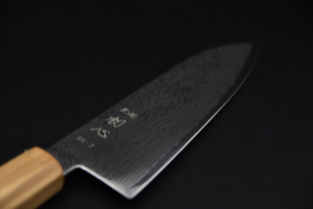Hatsukokoro santoku SG2 — profil de lame, couteau japonais côté droit