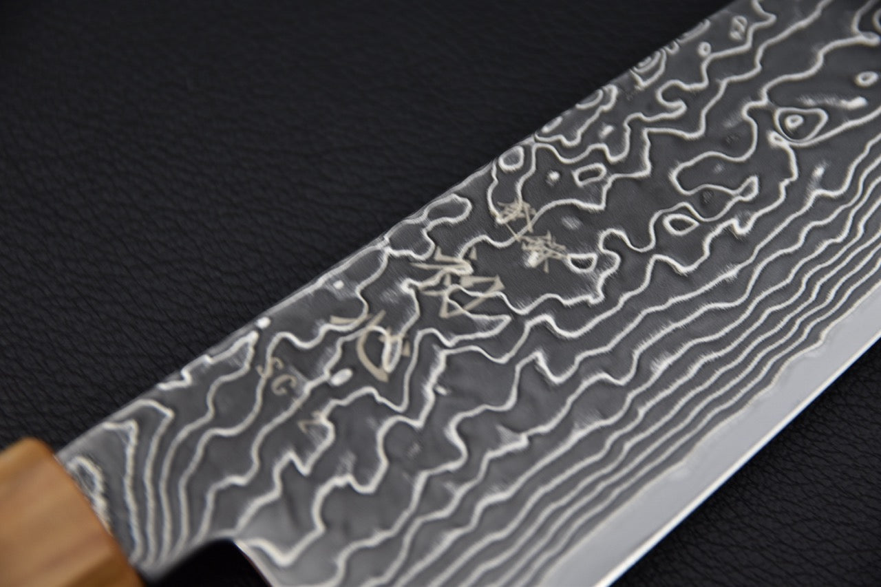 Hatsukokoro santoku SG2 — détail du tranchant, couteau japonais