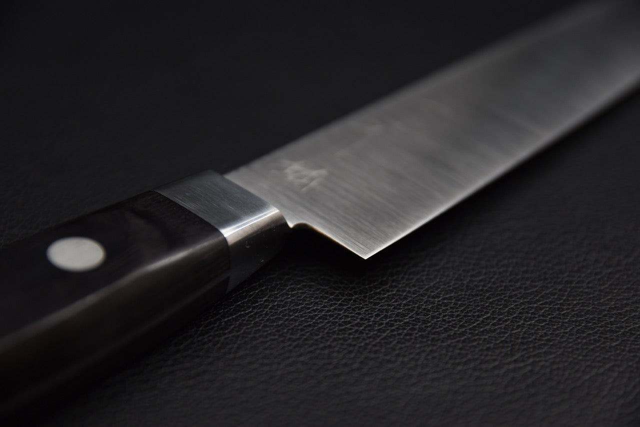 Hitohira petty 210 mm — vue du dos de la lame, couteau japonais