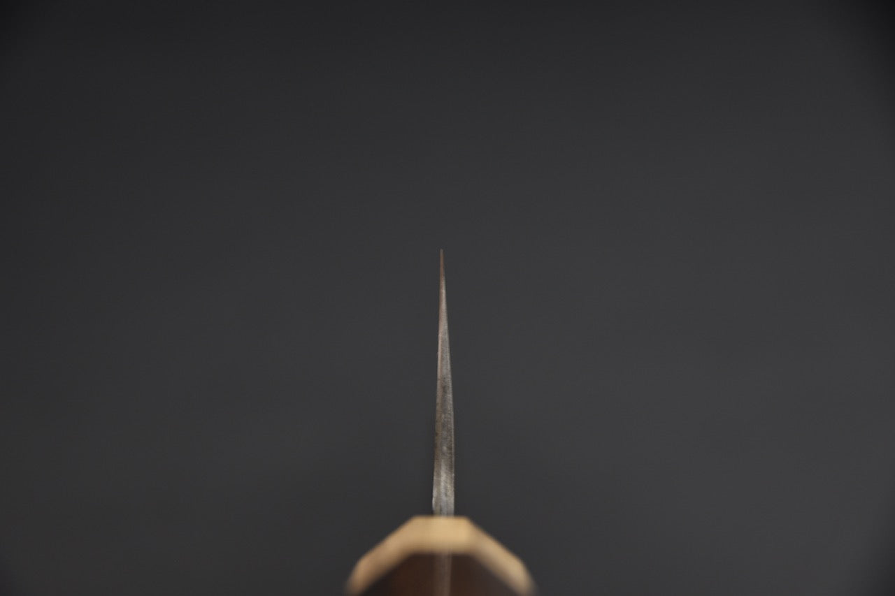 Couteau japonais 180 mm sanmai — vue du talon et du manche wa tagayasan