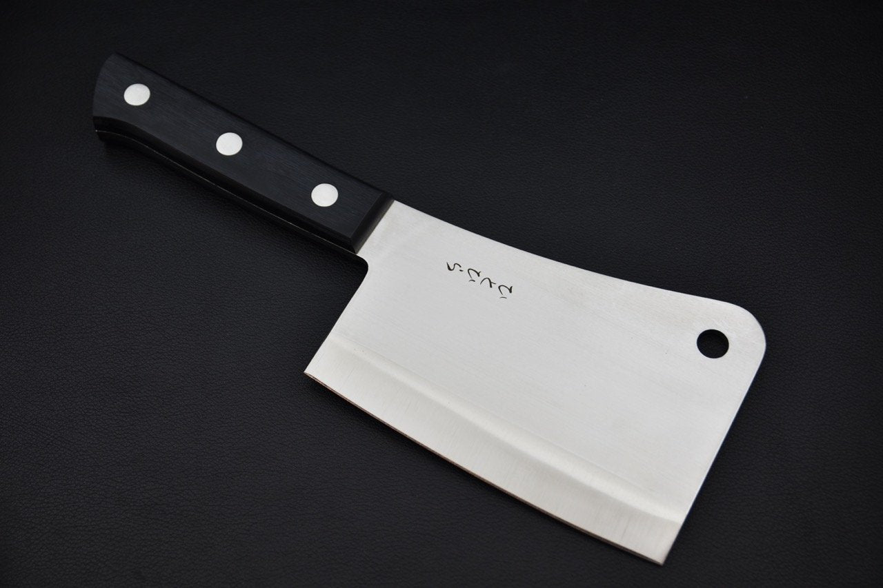 Couteau japonais avec manche noir et trois rivets