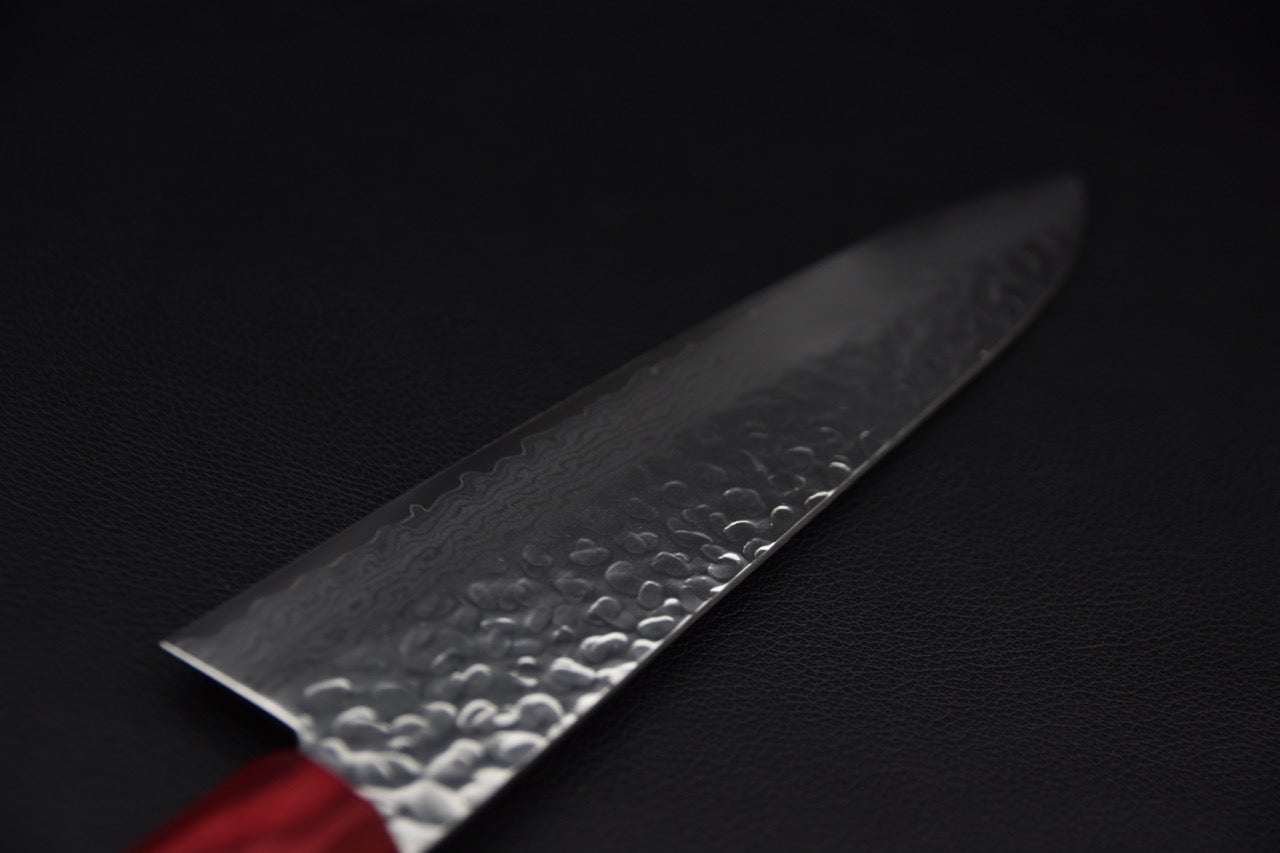 Hitohira gyuto VG10 — jonction lame et manche Pakka, vue latérale