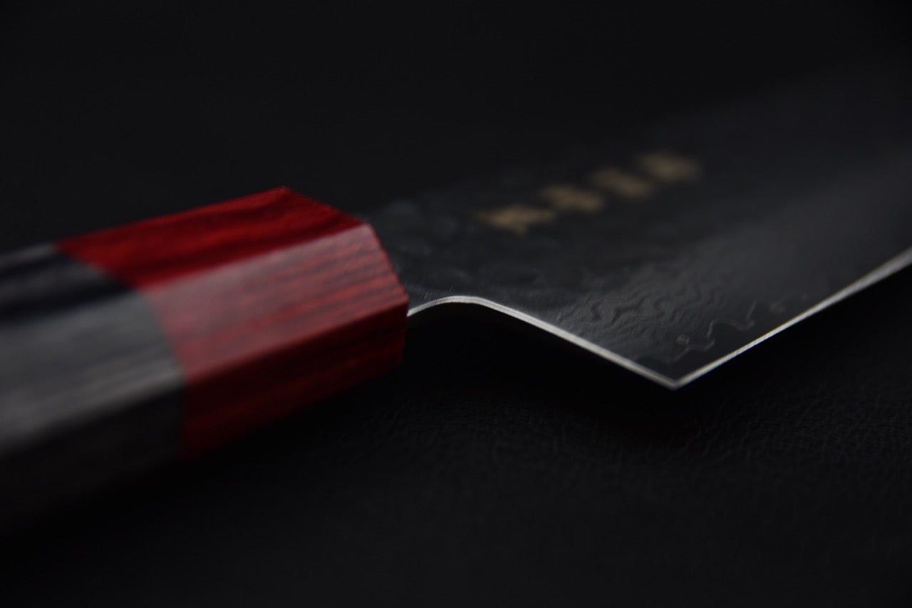 Gyuto 210 mm VG10 tsuchime — vue du talon de lame et du manche