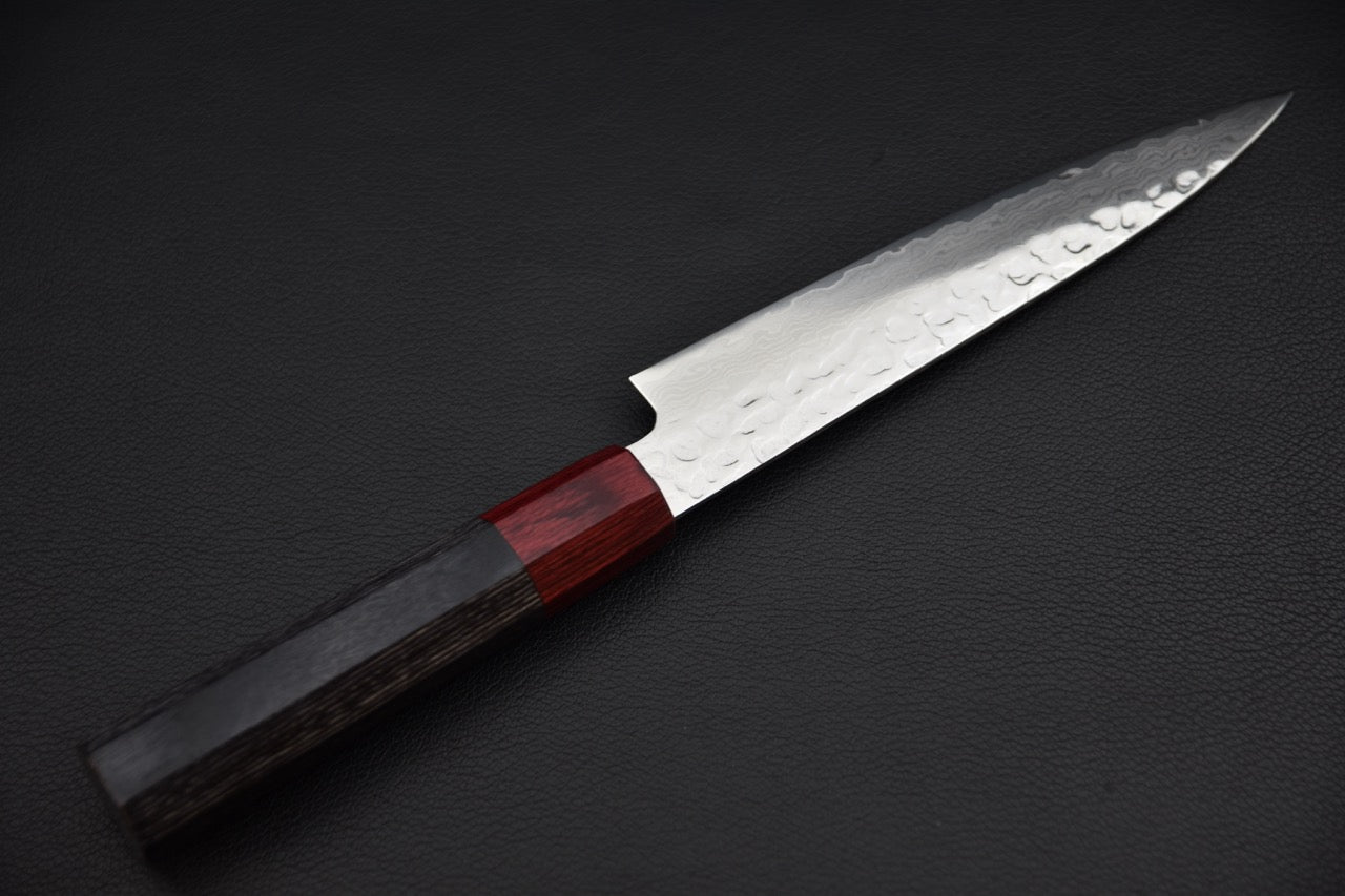 Hitohira T10 petty couteau japonais — vue du dos de la lame, finition martelée et polie