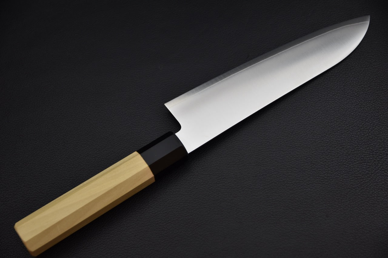 Couteau japonais santoku — vue du talon et de la jonction lame-manche
