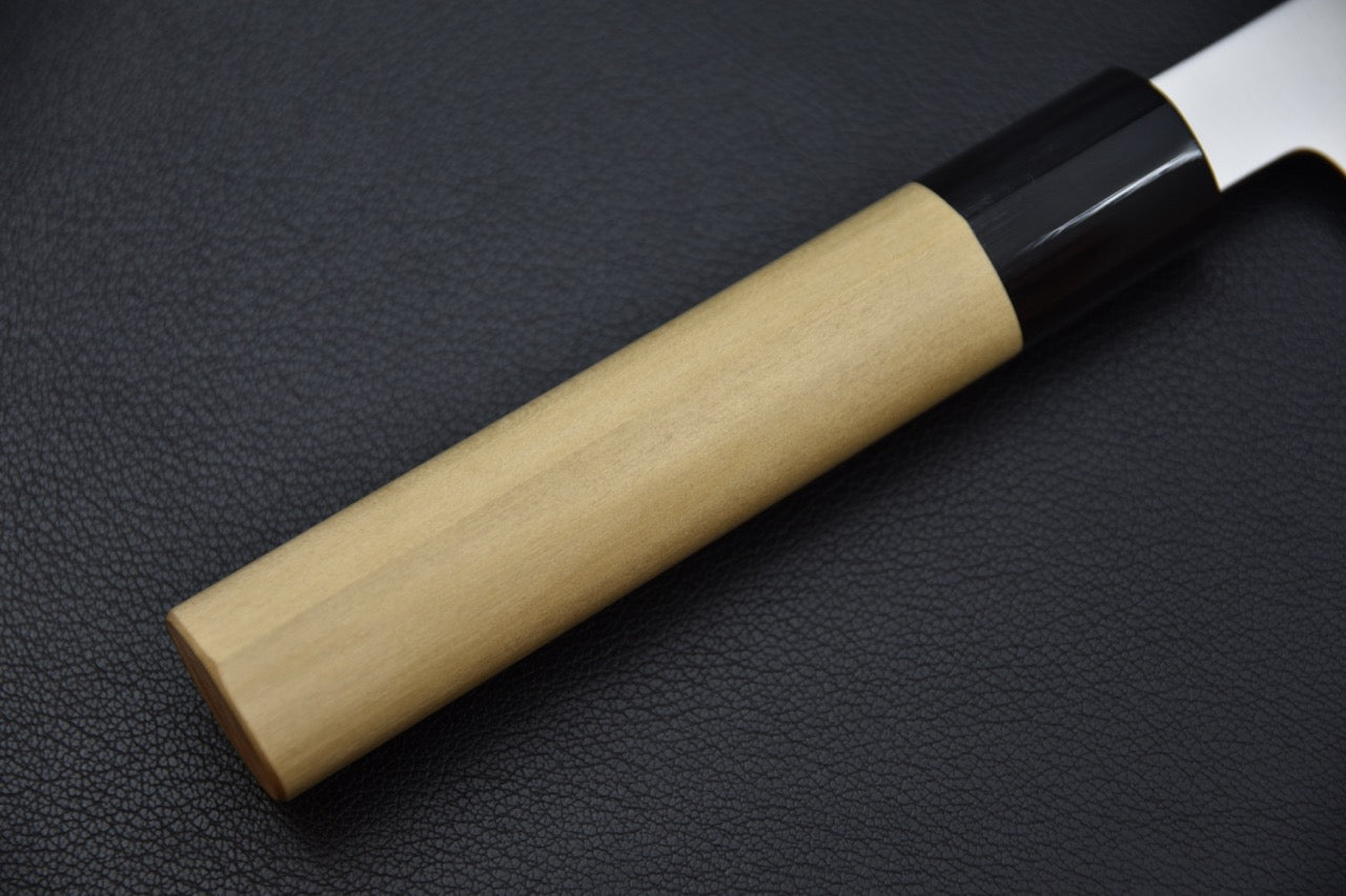 Hitohira santoku 180 mm — manche wa en magnolia, vue de l'extrémité