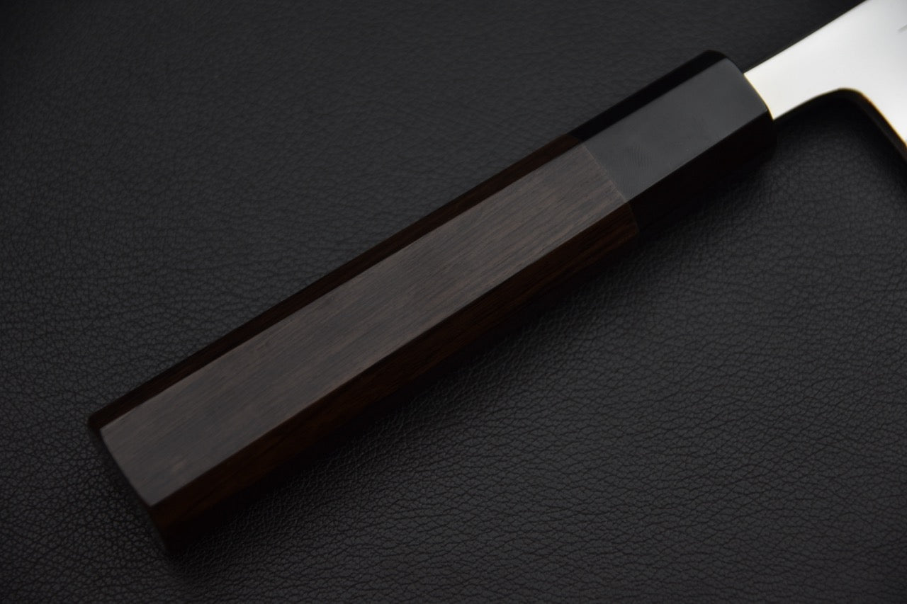 Manche wa octogonal en ébène, couteau japonais deba 210 mm, vue de dessus