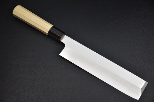 Hitohira Nakagawa usuba 210 mm Ginsan — vue complète, couteau japonais sur fond neutre