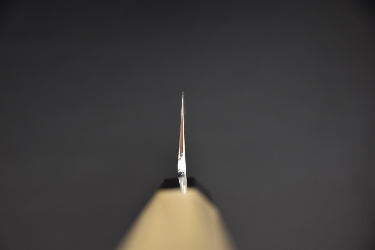 Usuba japonais 210 mm — vue de dos, construction sanmai, finition kasumi