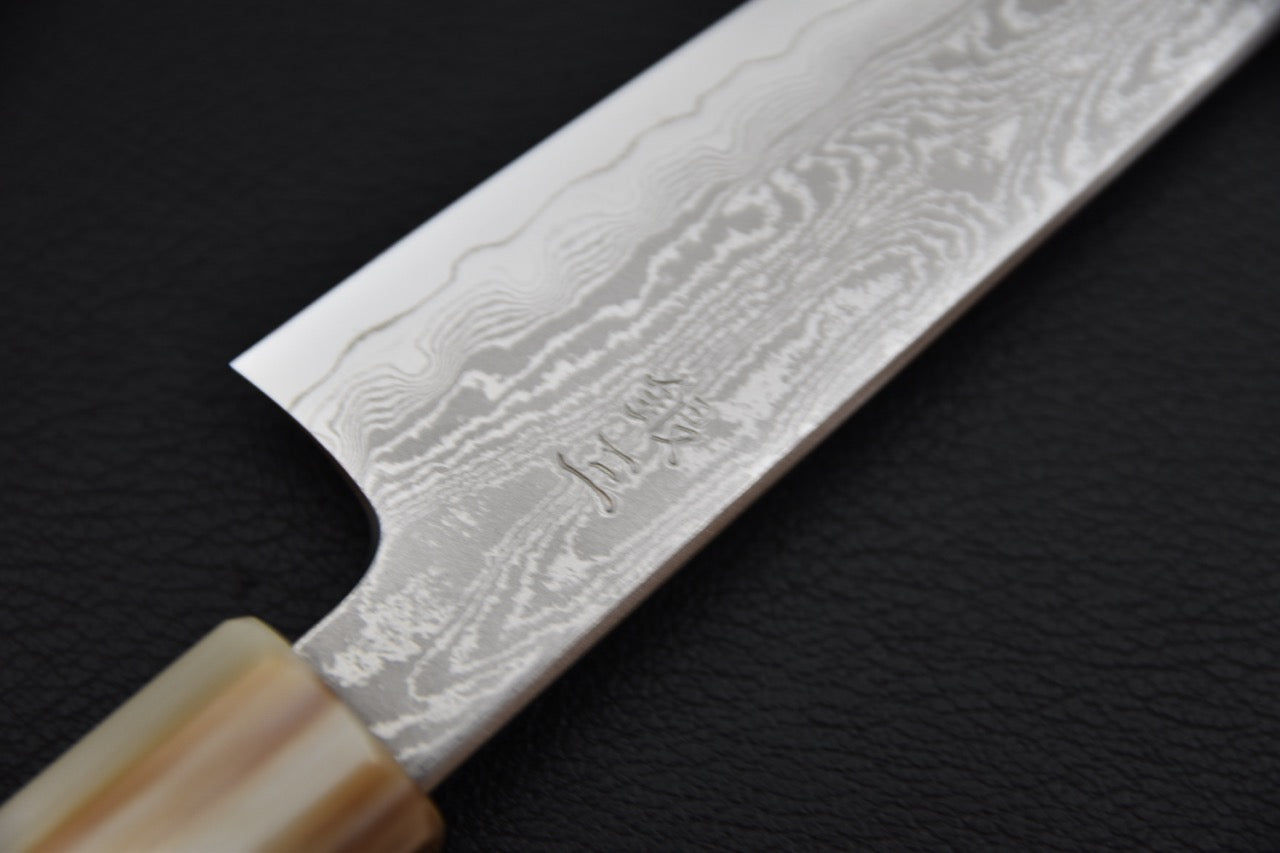Couteau japonais petty en acier Ginsan, détail du talon de la lame