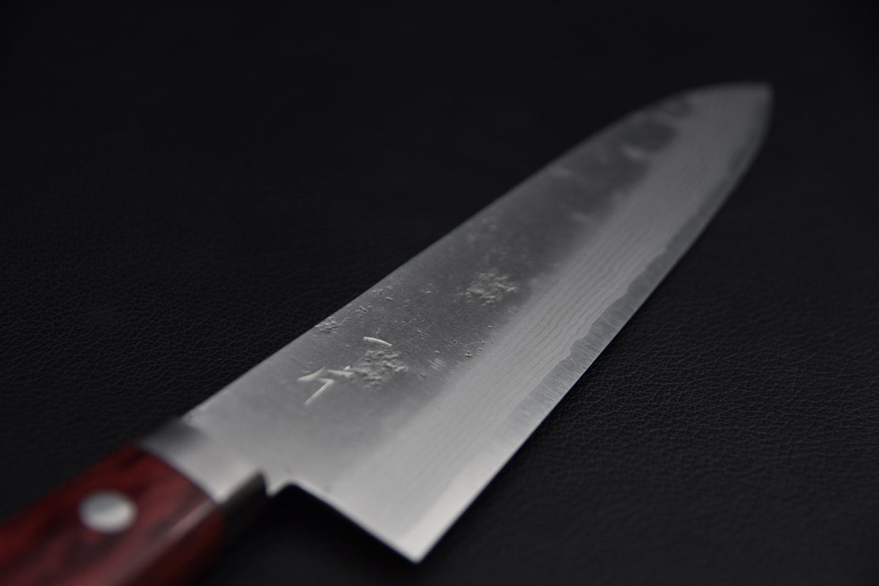 Hitohira gyuto 180 mm — profil de lame, finition nashiji côté droit