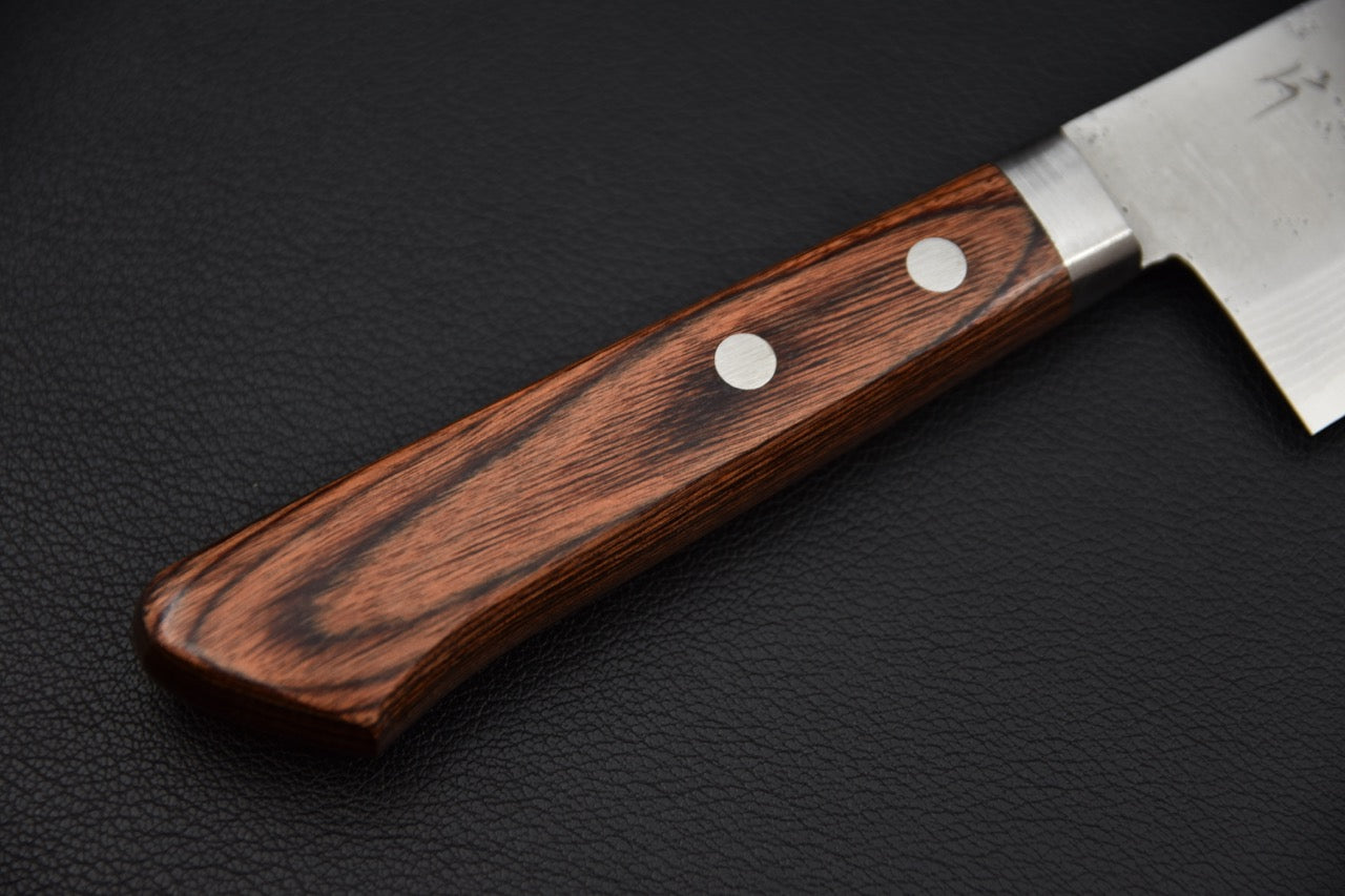 Santoku nashiji 170 mm — vue du talon et de la jonction lame-manche