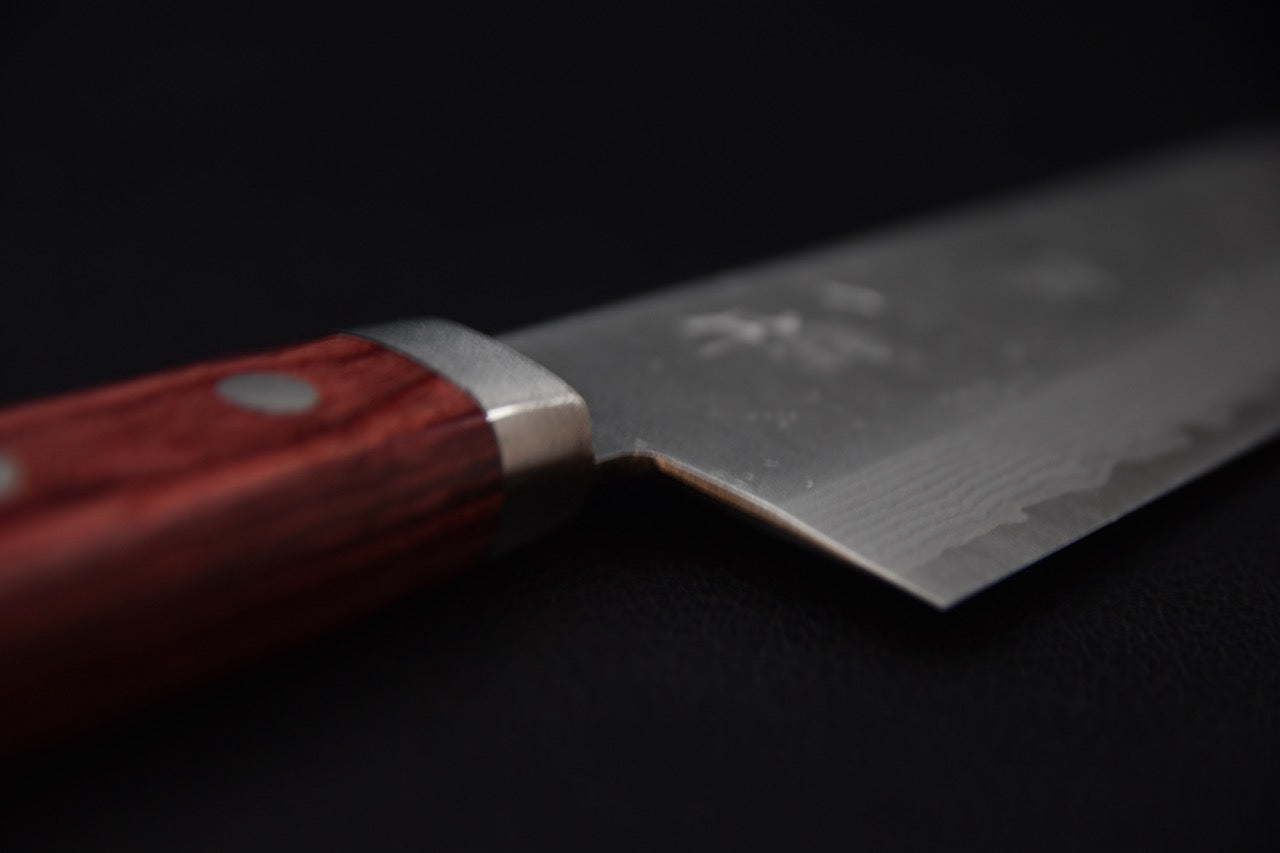 Hitohira santoku 170 mm — vue du talon et hauteur de lame, couteau japonais