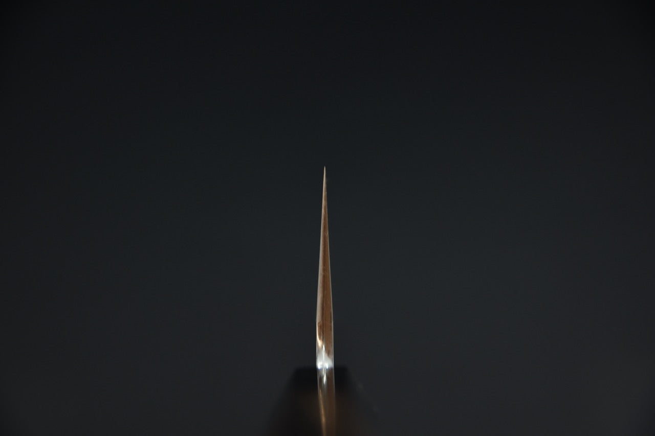 Hitohira Tanaka gyuto 240 mm couteau japonais — pointe de lame, vue de face