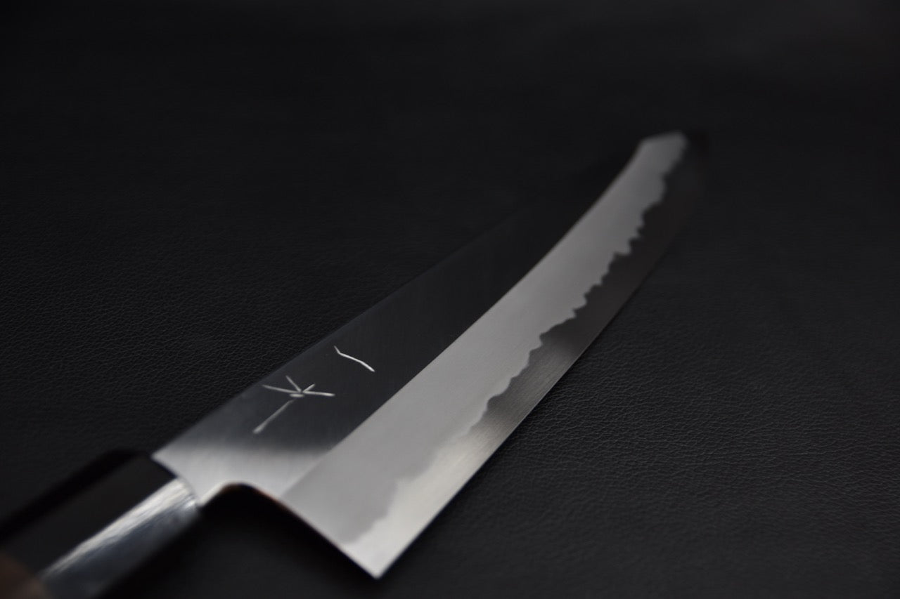 Hitohira gyuto 240 mm — profil de la lame, finition migaki polie
