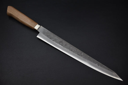 Hitohira TD sujihiki 270 mm Aogami #2 nashiji — vue complète, couteau japonais sur fond neutre