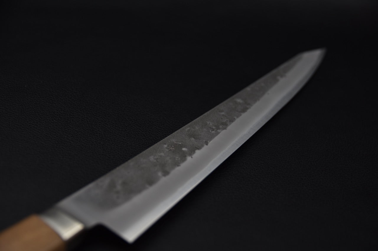 Hitohira TD sujihiki 270 mm — profil de lame, finition nashiji et tranchant poli