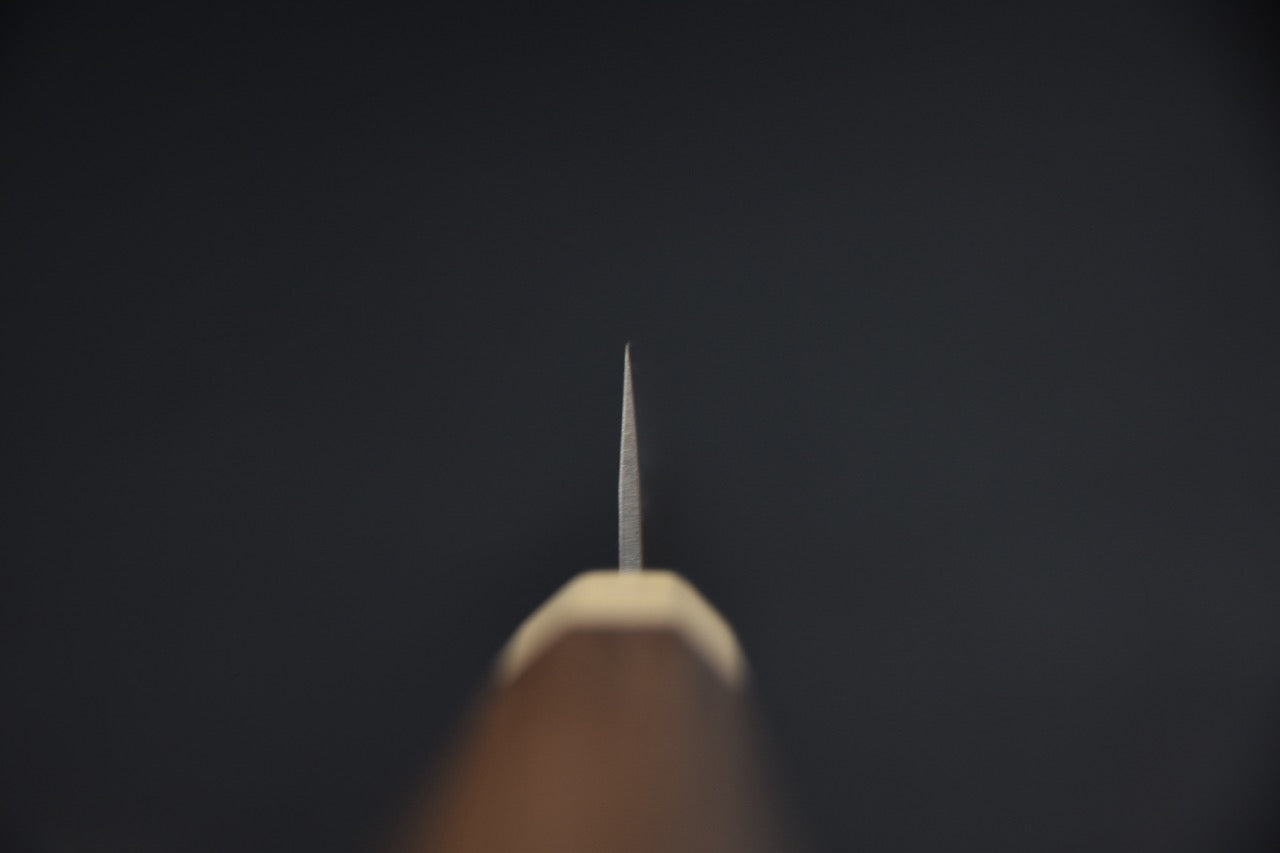 Hitohira TD sujihiki 270 mm — détail du talon de lame et transition manche-lame