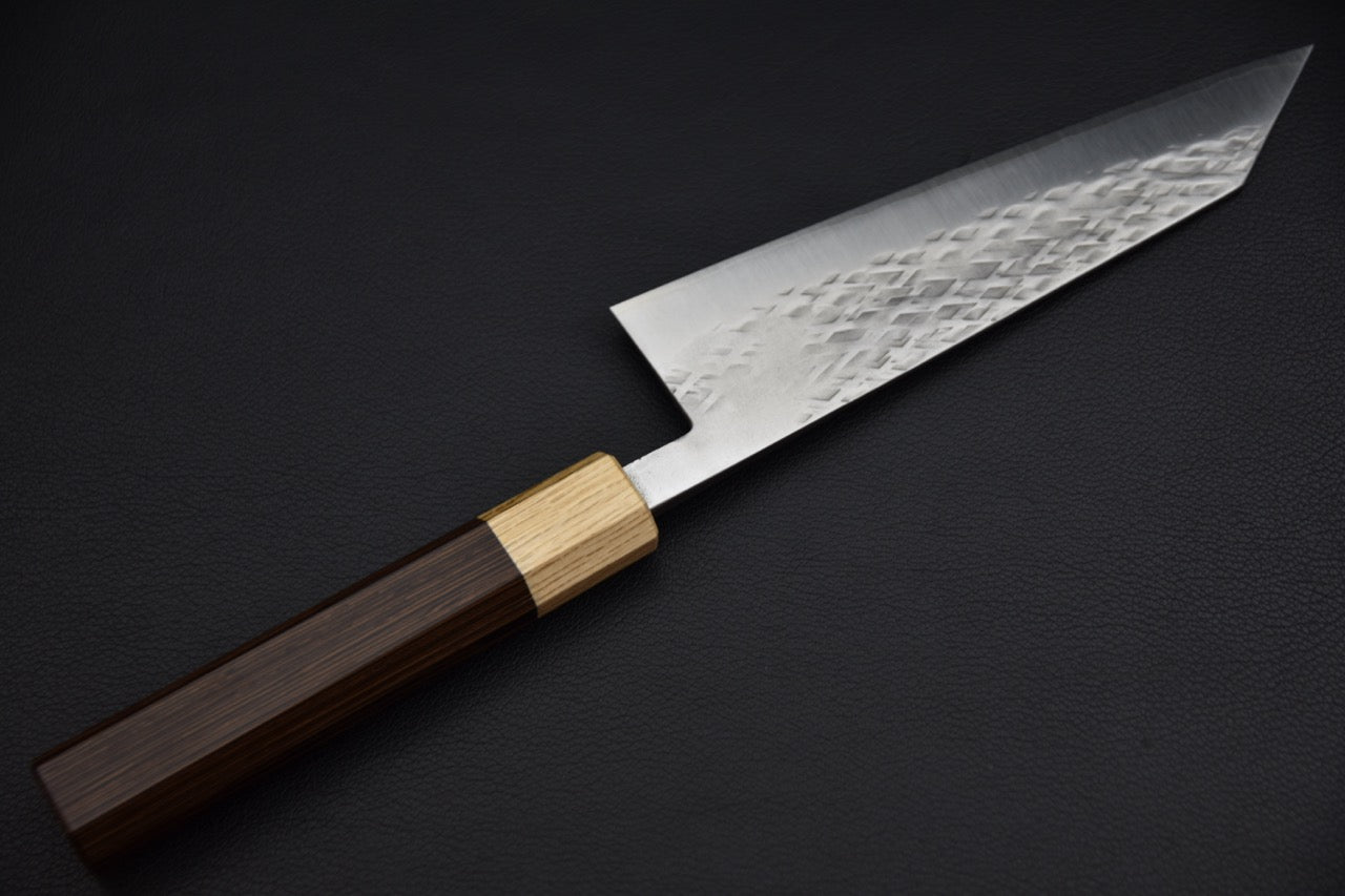 Couteau japonais bunka 170 mm — vue complète côté dos, profil droit et pointe k-tip inversée