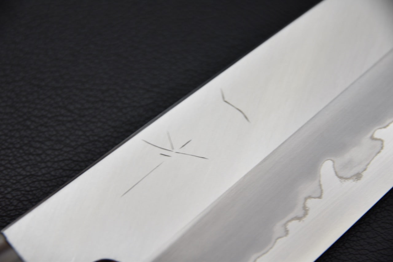 Gyuto couteau japonais — détail du tranchant en Aogami #1