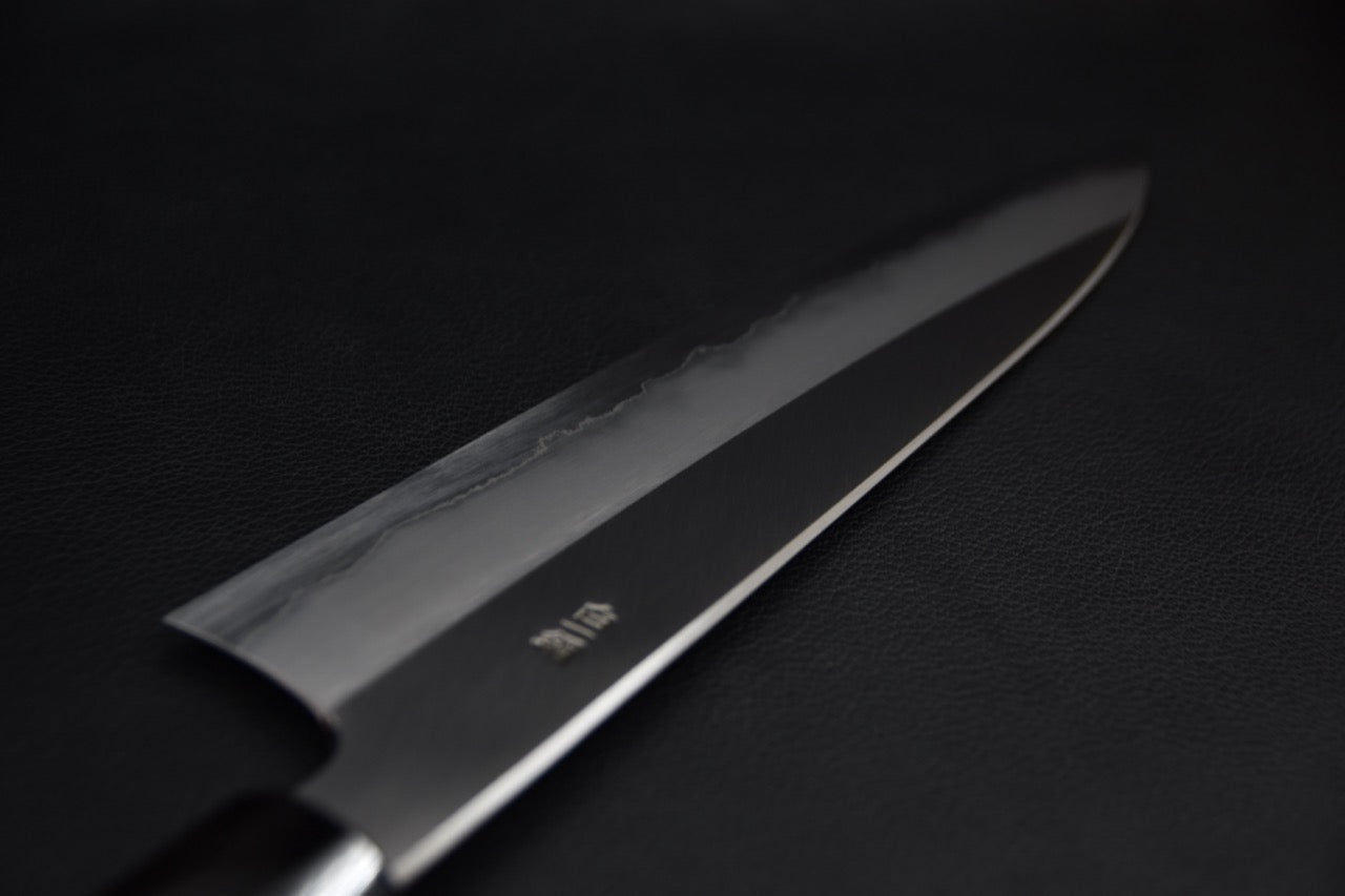 Hitohira Togashi gyuto 240 mm — talon et manche ébène, couteau japonais wa handle