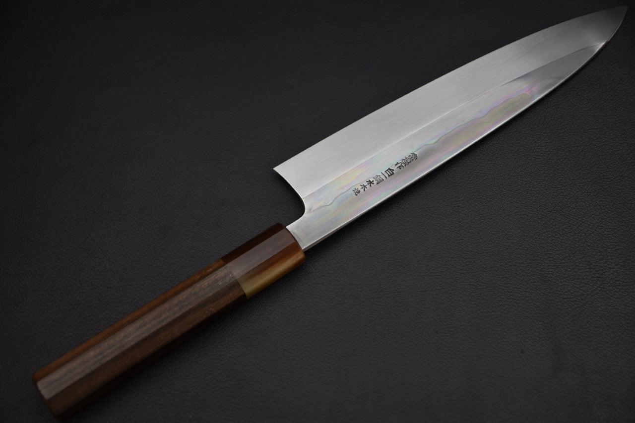 Couteau japonais gyuto 240 mm, détail de la finition de la lame