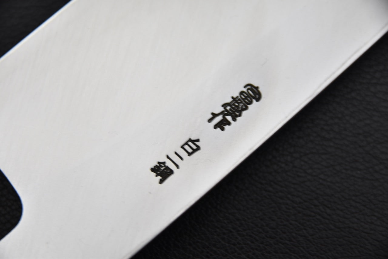 Hitohira Togashi kamagata usuba — détail de la jonction lame et manche, virole noire, couteau japonais