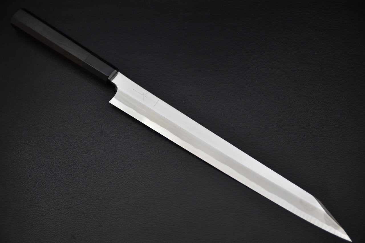 Couteau Kiritsuke yanagiba Hitohira Togashi 300 mm avec lame Shirogami 1 et manche en ébène