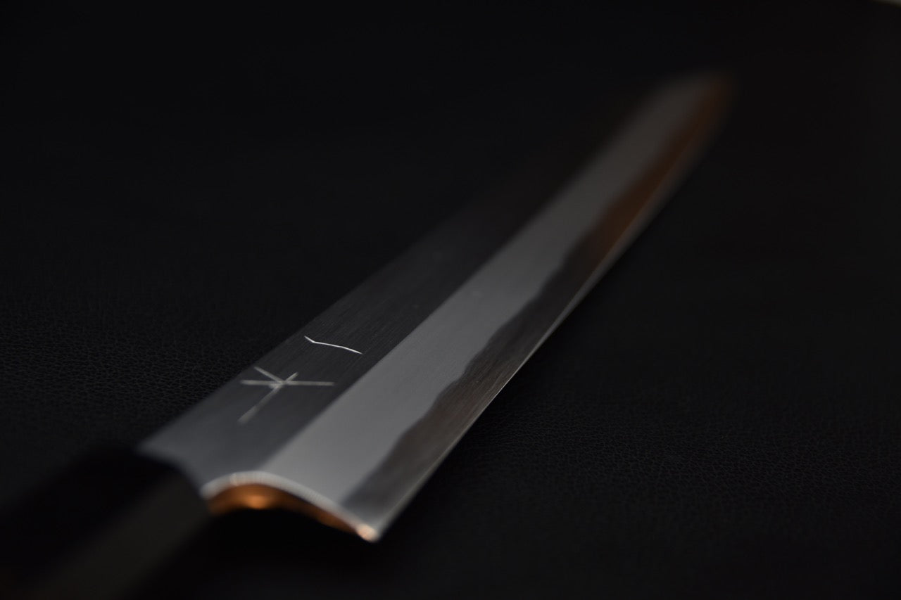 Couteau japonais Kiritsuke yanagiba avec lame en acier Shirogami et manche en ébène élégant