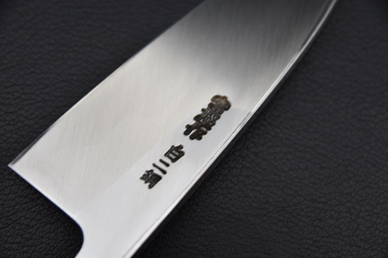 Couteau Deba Togashi 120 mm en acier Shirogami 2 avec inscription japonaise sur la lame