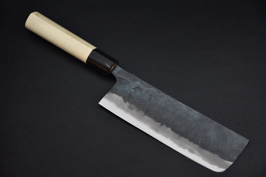 Nakiri Shirogami #2 165 mm — vue d'ensemble, finition kurouchi et manche magnolia