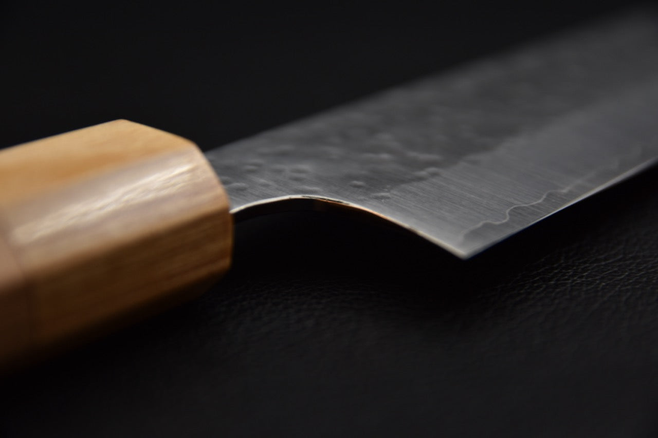Sujihiki 270 mm SG2 — jonction lame-manche, talon et virole en cerisier