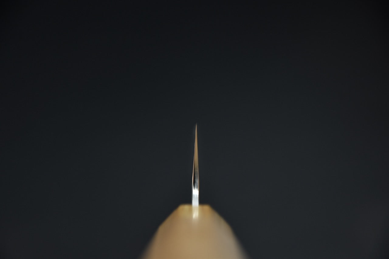Sujihiki 270 mm SG2 — vue de la pointe, profil très fin en bout de lame