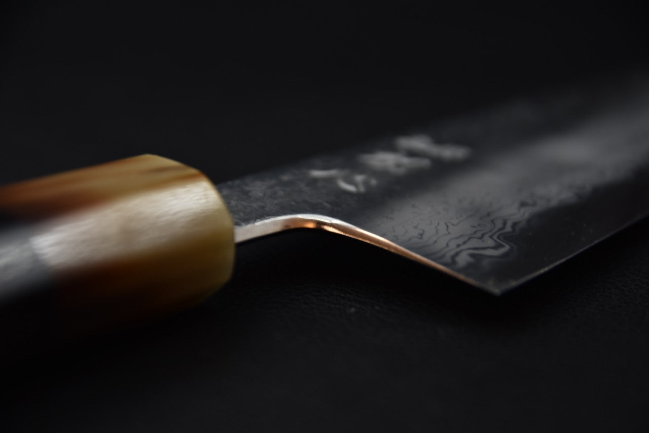 Couteau Gyuto 240 mm en acier damassé Aogami 1 avec manche en ébène