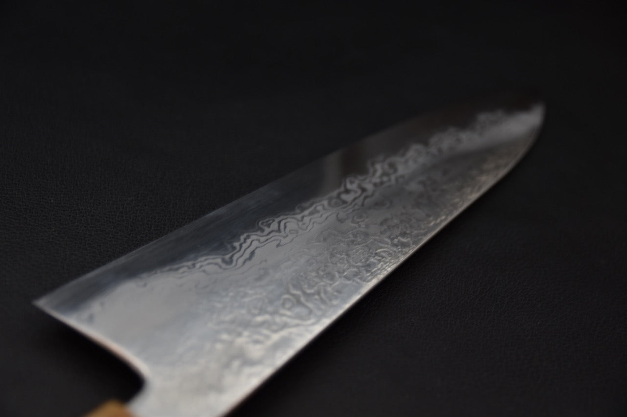 Couteau japonais Gyuto 240 mm avec lame en acier carbone et manche en ébène par Masuda Yoshihide