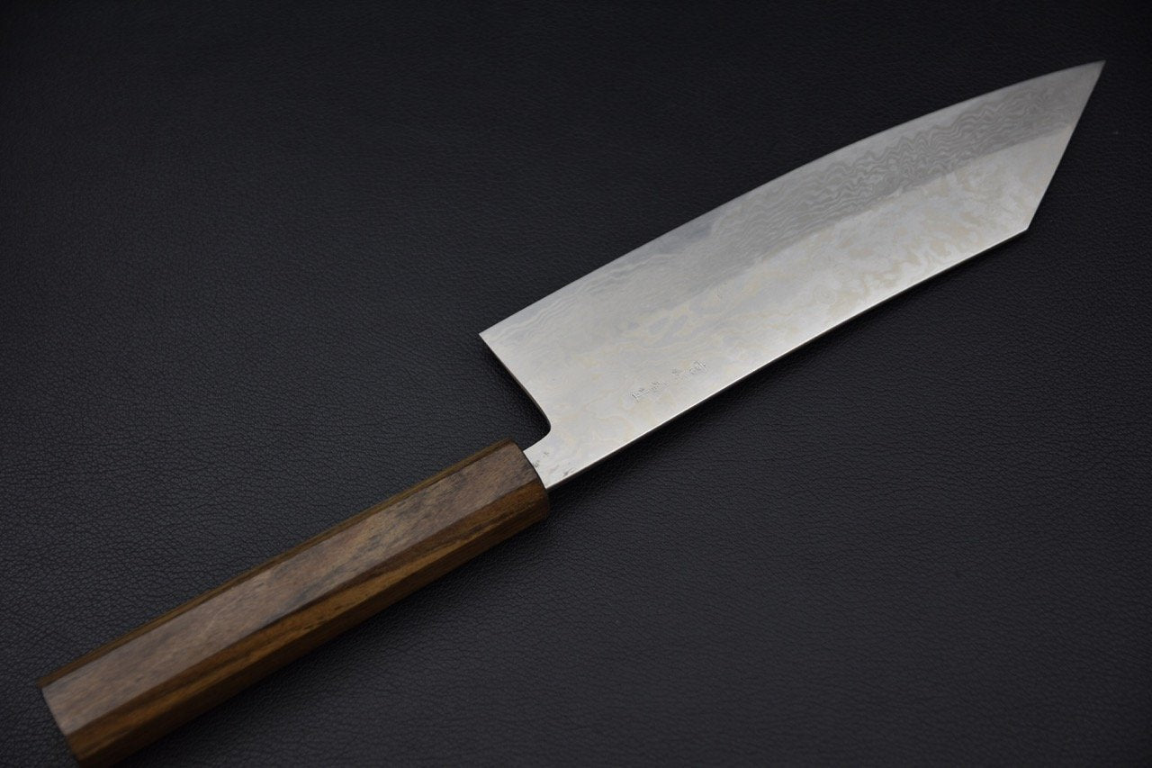 Couteau japonais Tsubaki avec lame en acier ATS Damascus et manche en bois Bubinga