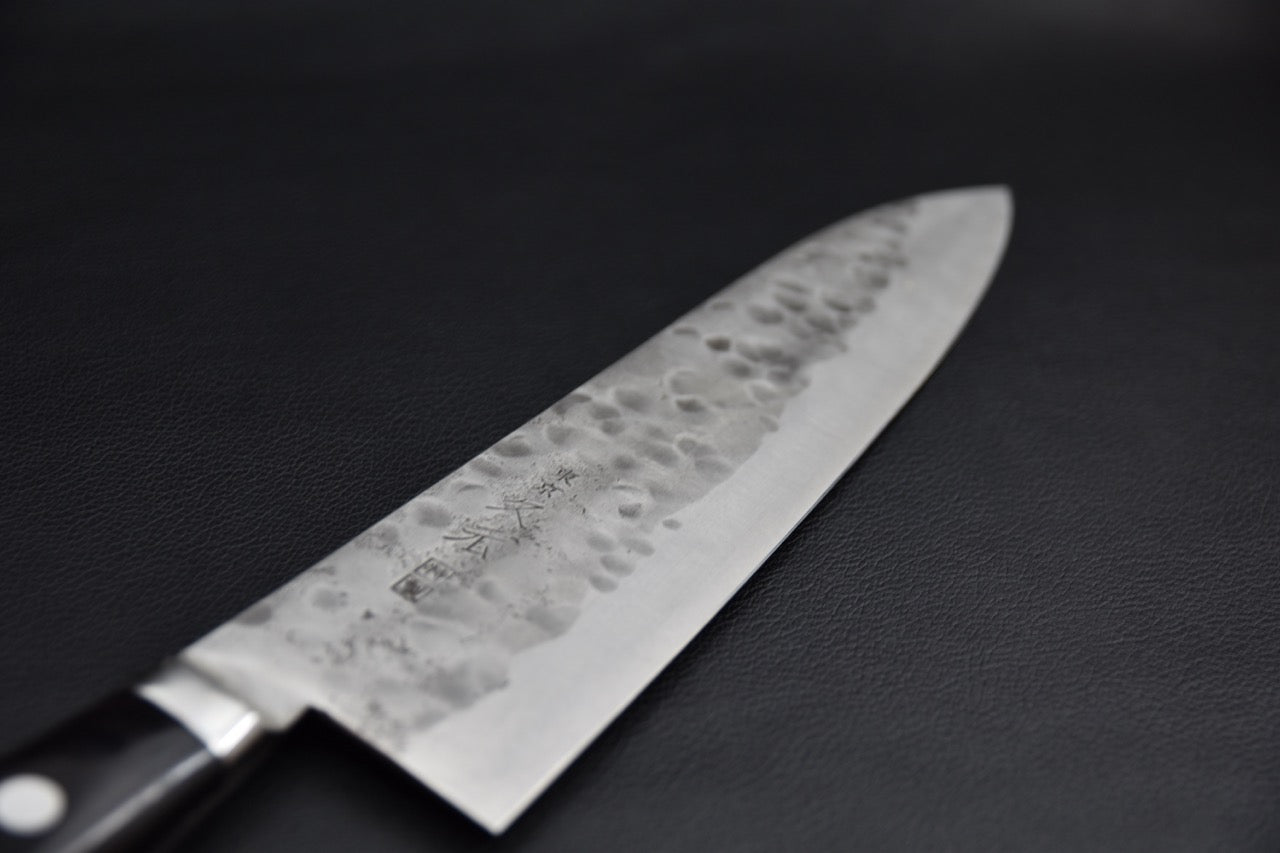 Gyuto 240 mm Shirogami #1 — profil de lame, finition tsuchime martelée, couteau japonais