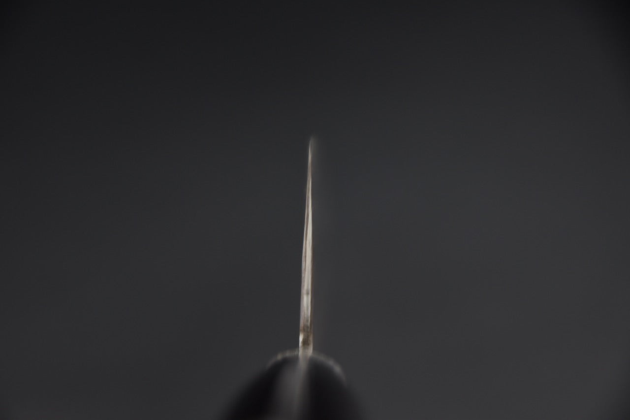 Gyuto 240 mm Shirogami #1 finition tsuchime — vue du dos de lame, couteau japonais