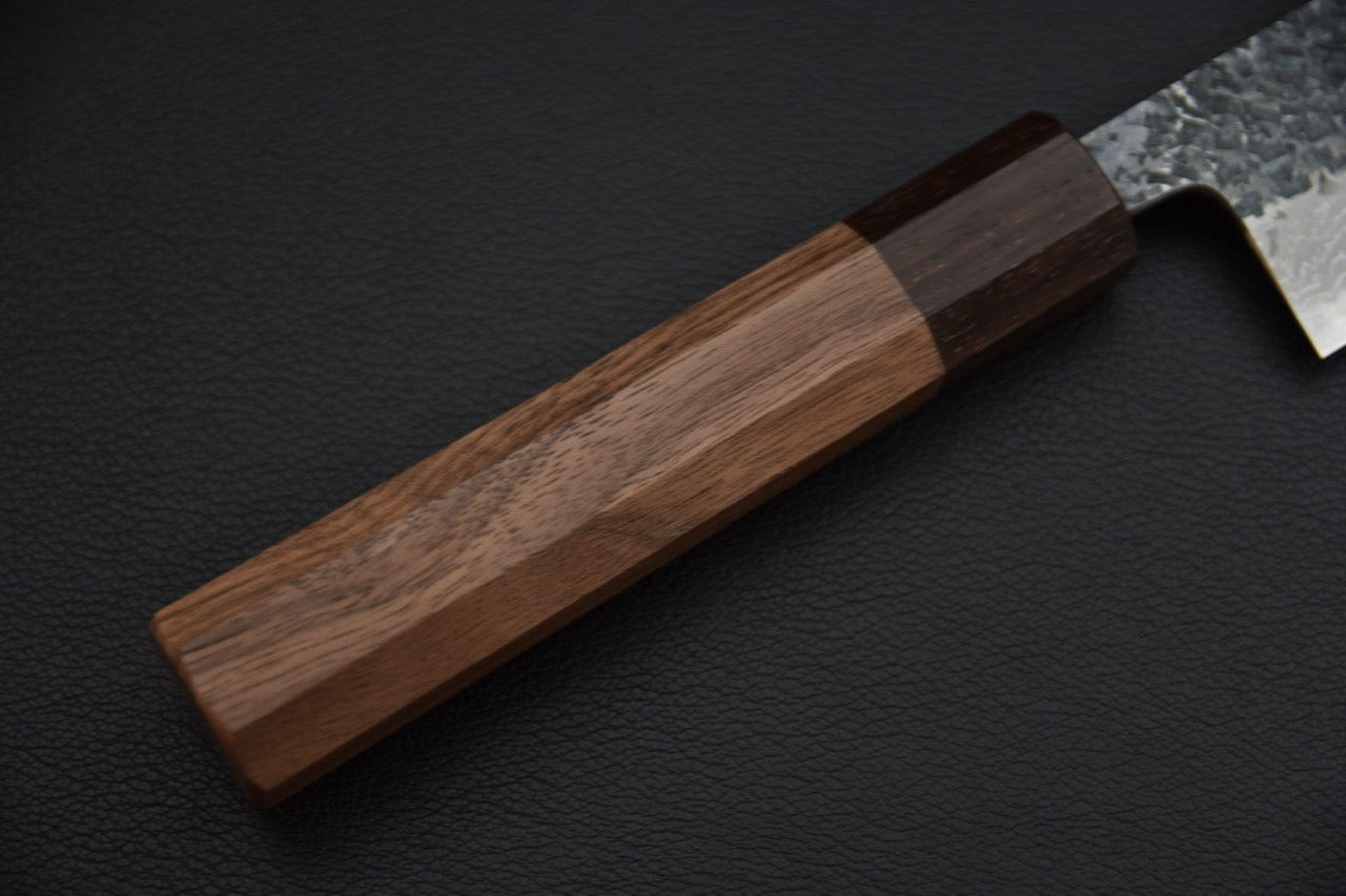 Couteau japonais bunka — jonction manche et lame, détail virole