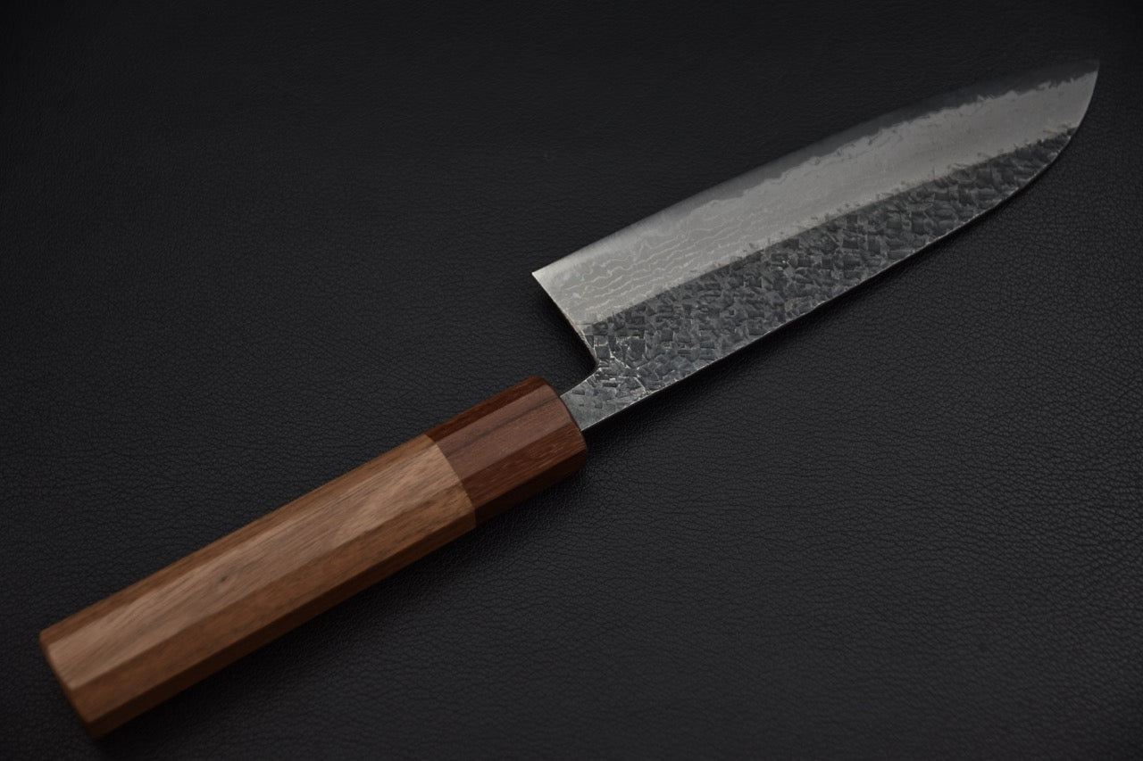 Manche wa en noyer de santoku couteau japonais 165 mm, vue latérale