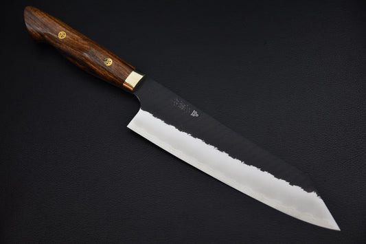 Nigara kiritsuke 210 mm couteau japonais — vue complète, finition kurouchi tsuchime