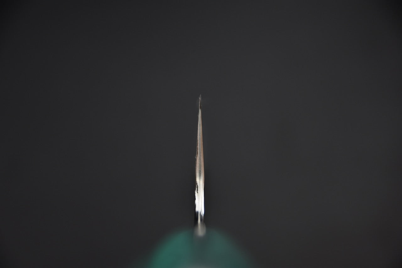 Couteau japonais nakiri SG2 — vue de profil du tranchant, géométrie sanmai visible