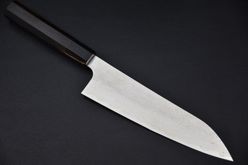 Couteau japonais avec lame damassée et manche foncé