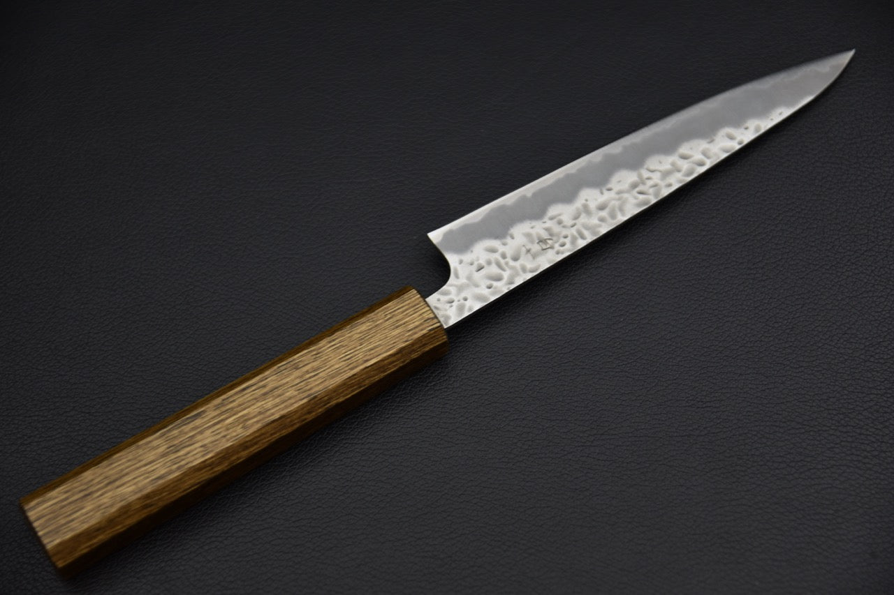 Couteau japonais petty 135 mm — vue complète de profil côté gauche, manche wa octogonal