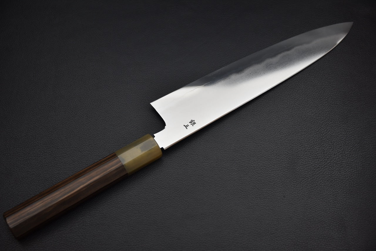 Tetsujin gyuto 240 mm — vue de l'autre côté de la lame, finition migaki, couteau japonais