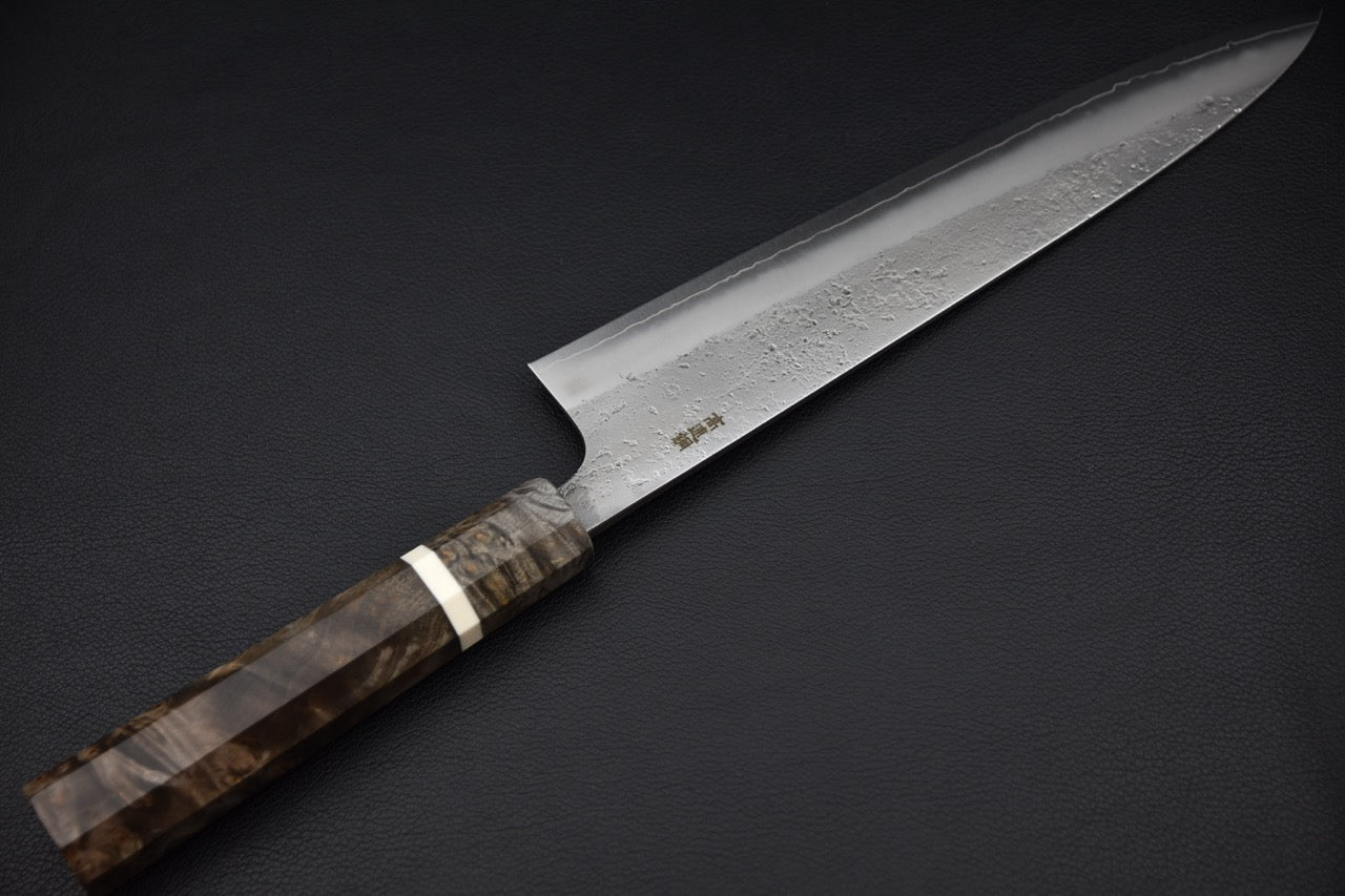 Yoshikane gyuto 240 mm — talon de lame et transition vers le manche wa